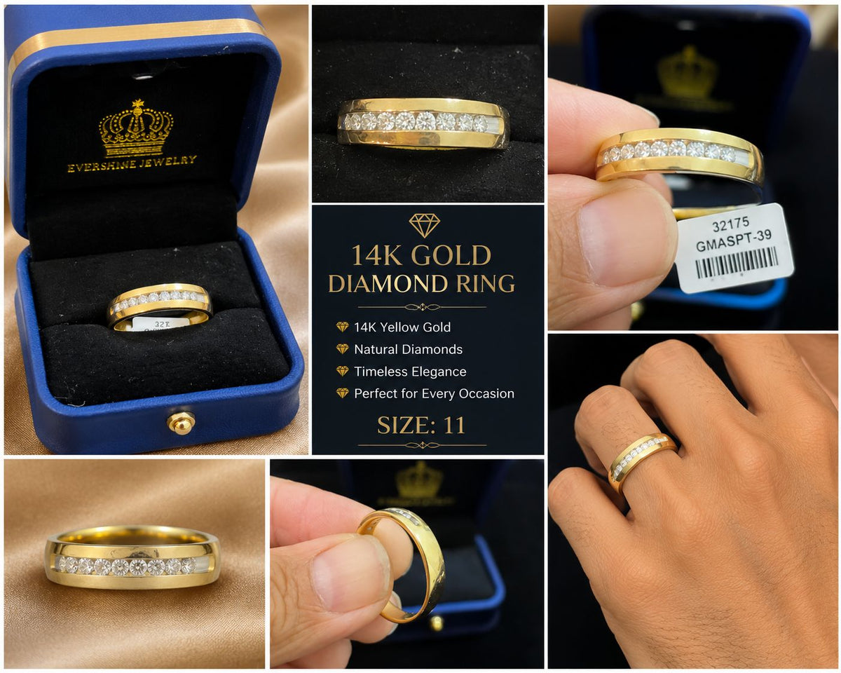 14K Yellow Gold Natural Diamond Men’s Wedding Band Channel Set Ring