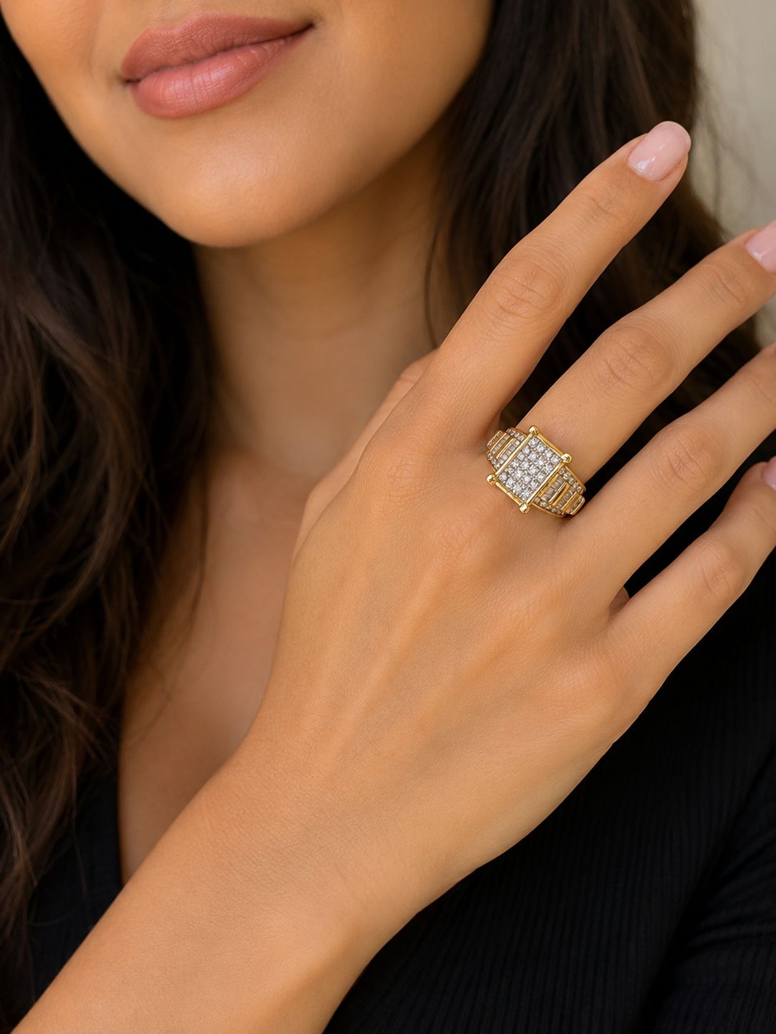 10K Yellow Gold Diamond Men’s Ring Baguette & Round Diamond Statement Ring