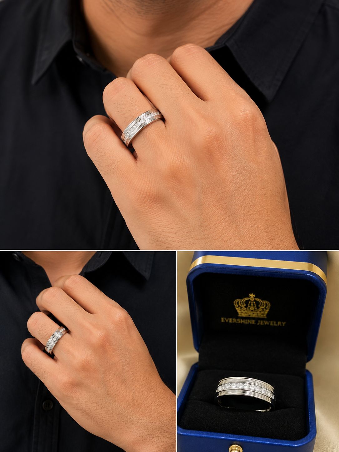 10K White Gold Natural Diamond Men’s Wedding Band Ring Size 10.5