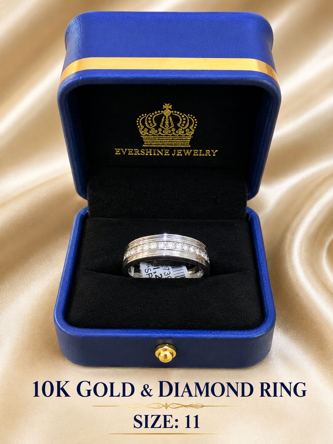 10K White Gold Natural Diamond Men’s Wedding Band Ring Size 10.5