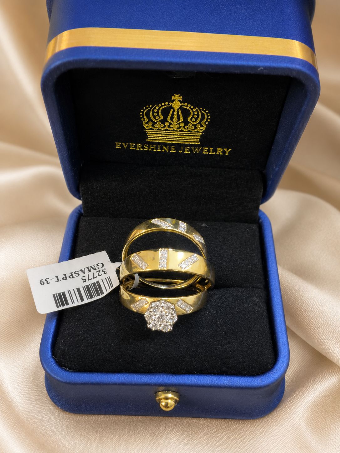 14K Yellow Gold Natural Diamond His & Hers Wedding Trio Set 3 Rings Size 11