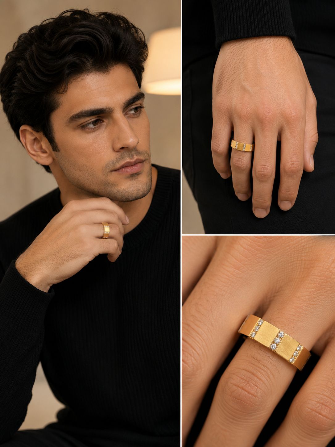 10K Yellow Gold Men’s Diamond Band Ring 0.25 CTW Modern Wedding Ring