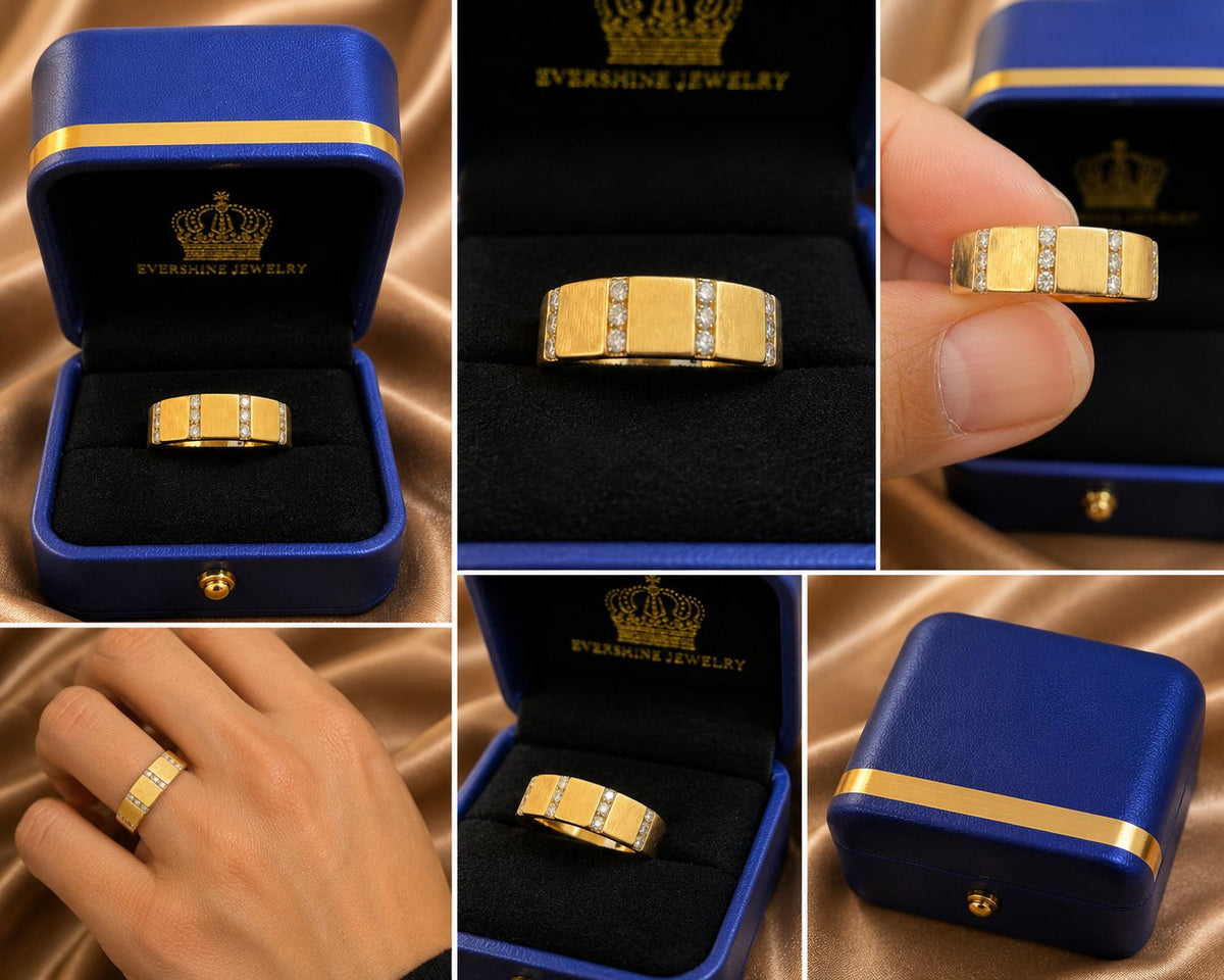 10K Yellow Gold Men’s Diamond Band Ring 0.25 CTW Modern Wedding Ring
