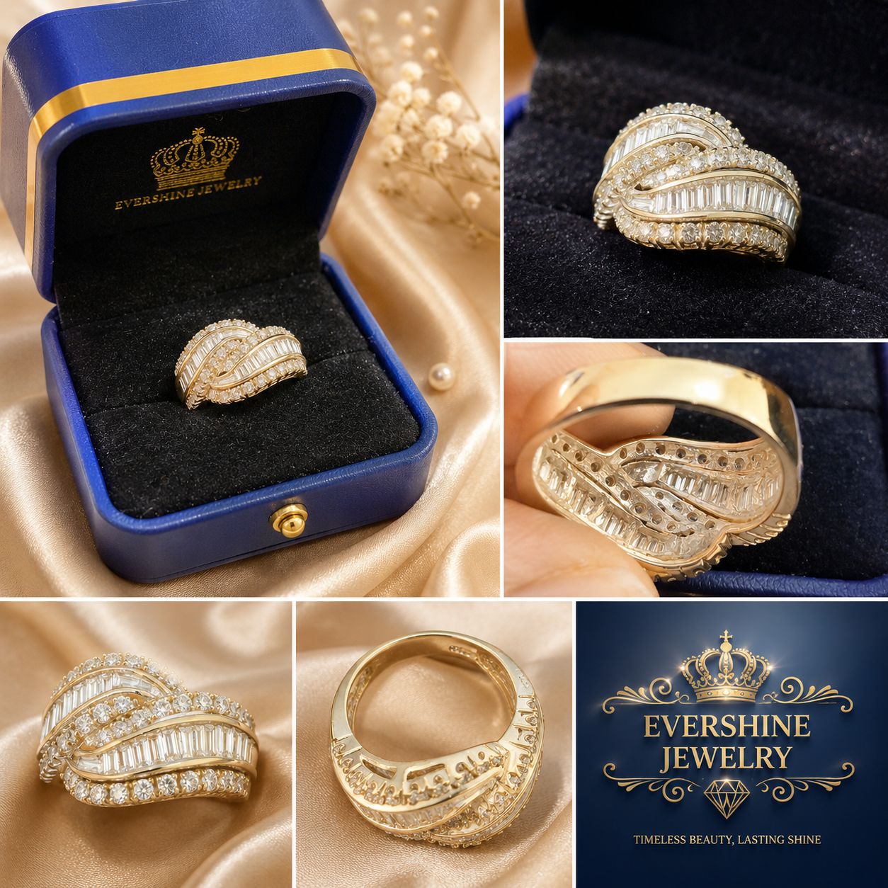 10K White Gold 1 CTW Diamond Women’s Statement Ring Baguette & Round Diamonds