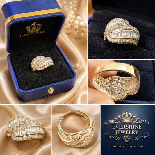 10K White Gold 1 CTW Diamond Women’s Statement Ring Baguette & Round Diamonds