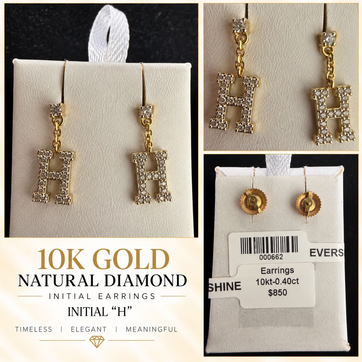 10K Gold Natural Diamond Initial Letter Earrings – Choose Your Initial – $599 Pair