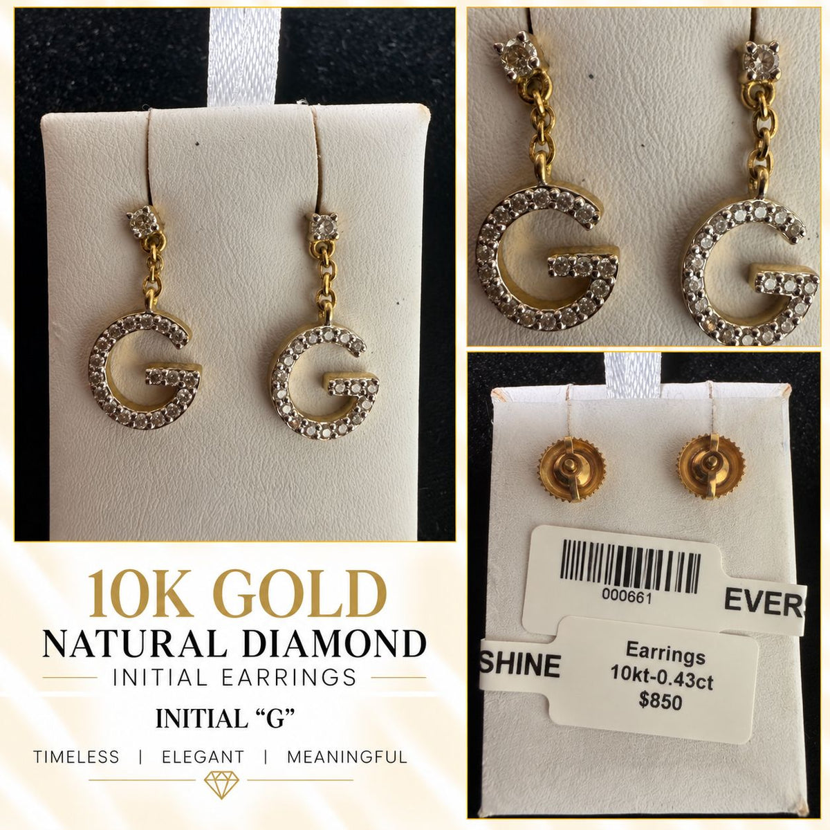 10K Gold Natural Diamond Initial Letter Earrings – Choose Your Initial – $599 Pair