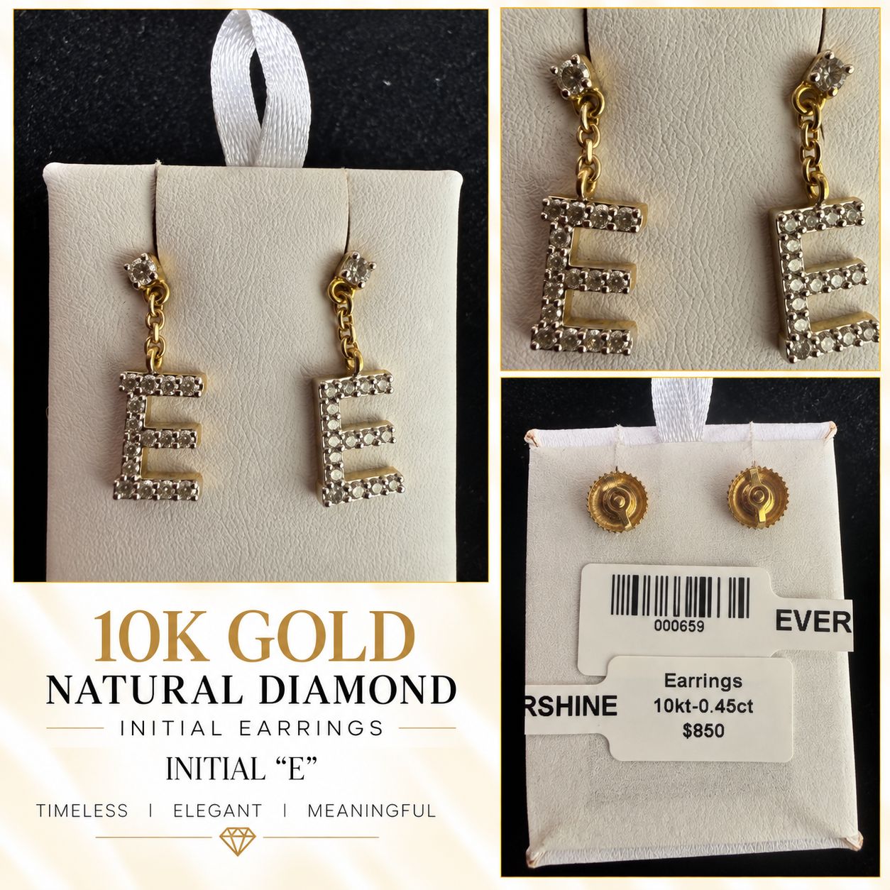 10K Gold Natural Diamond Initial Letter Earrings – Choose Your Initial – $599 Pair