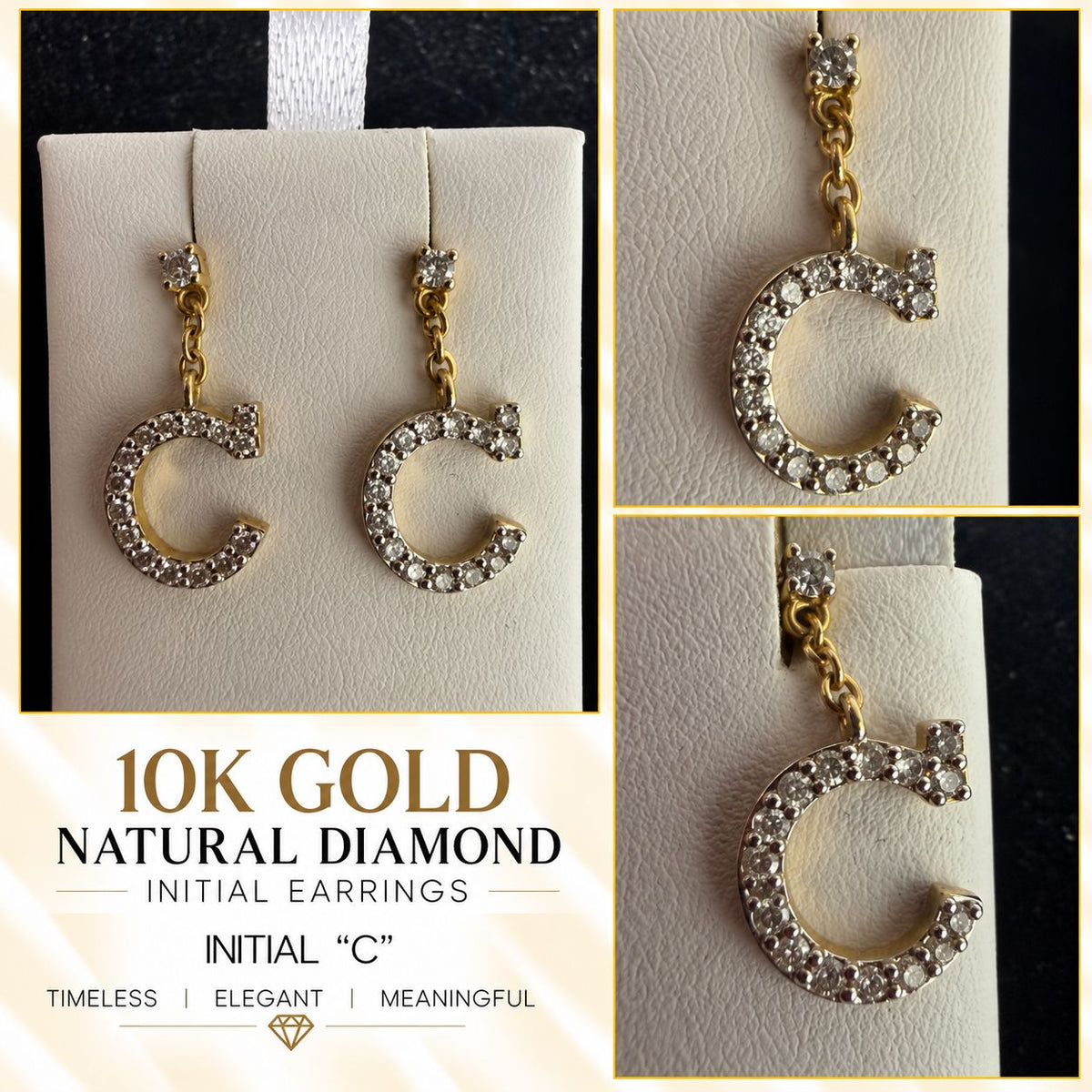 10K Gold Natural Diamond Initial Letter Earrings – Choose Your Initial – $599 Pair