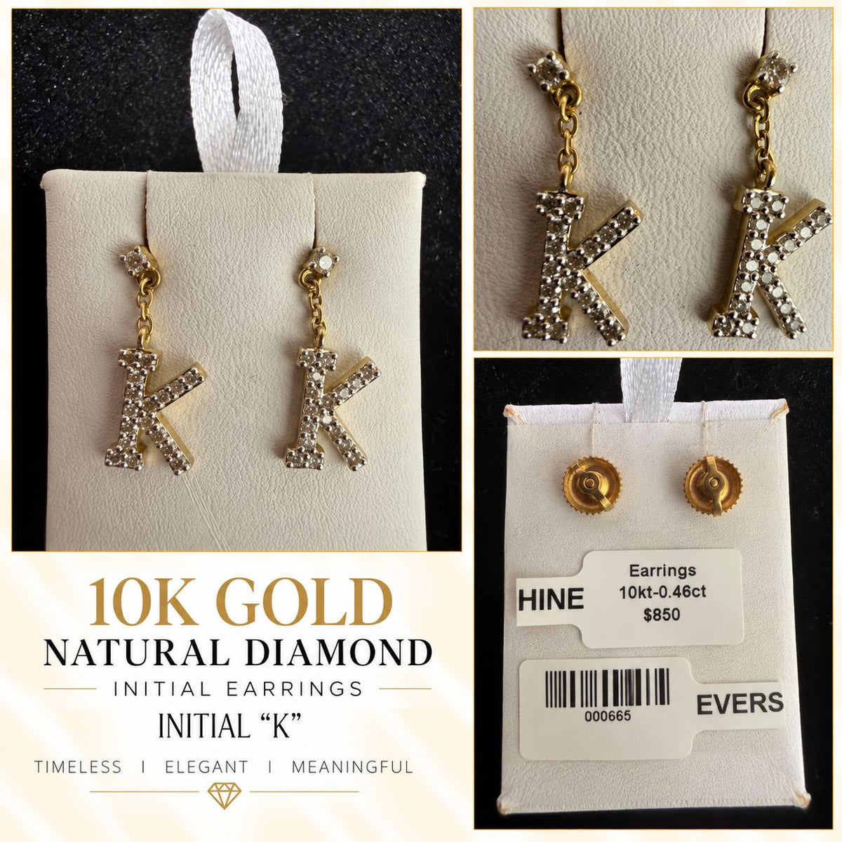 10K Gold Natural Diamond Initial Letter Earrings – Choose Your Initial – $599 Pair