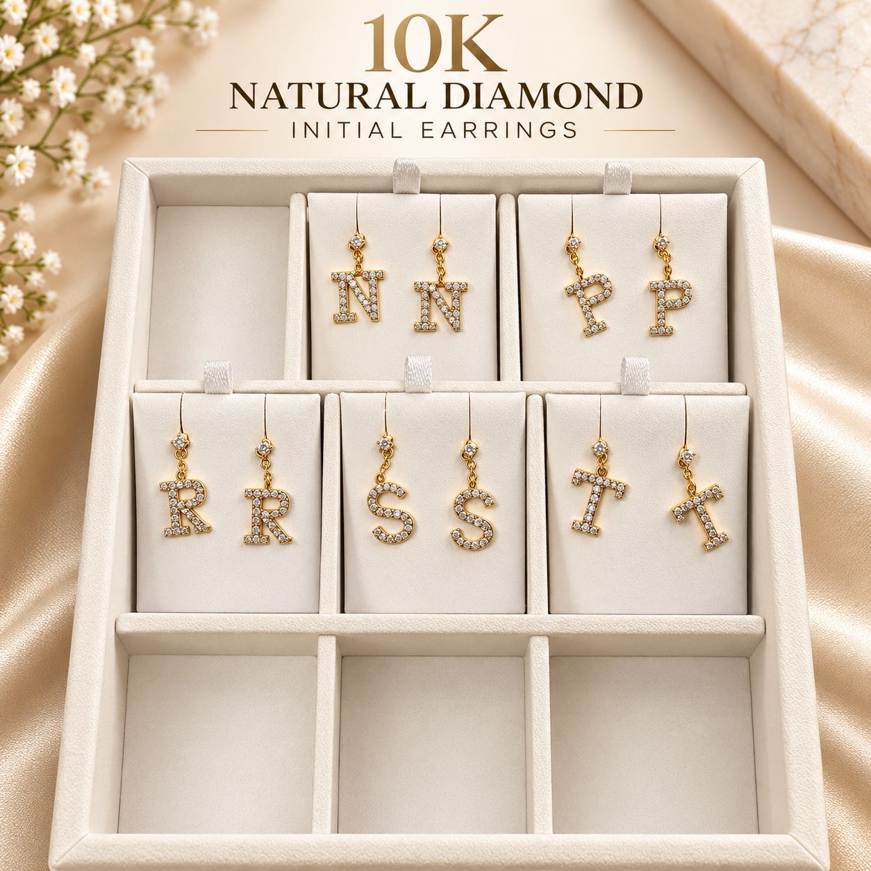 10K Gold Natural Diamond Initial Letter Earrings – Choose Your Initial – $599 Pair