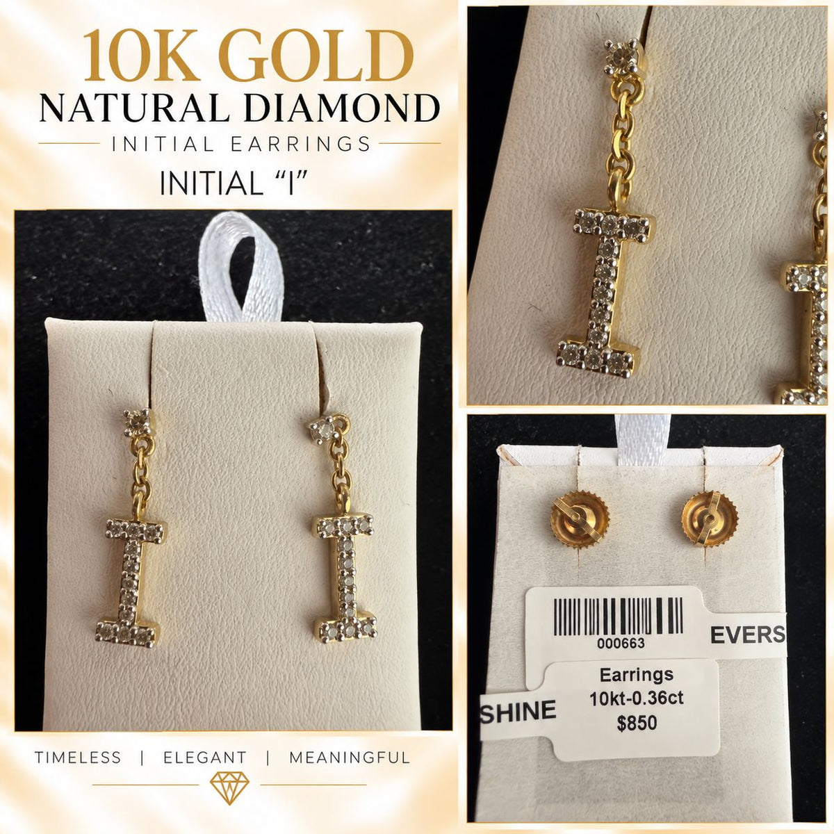 10K Gold Natural Diamond Initial Letter Earrings – Choose Your Initial – $599 Pair