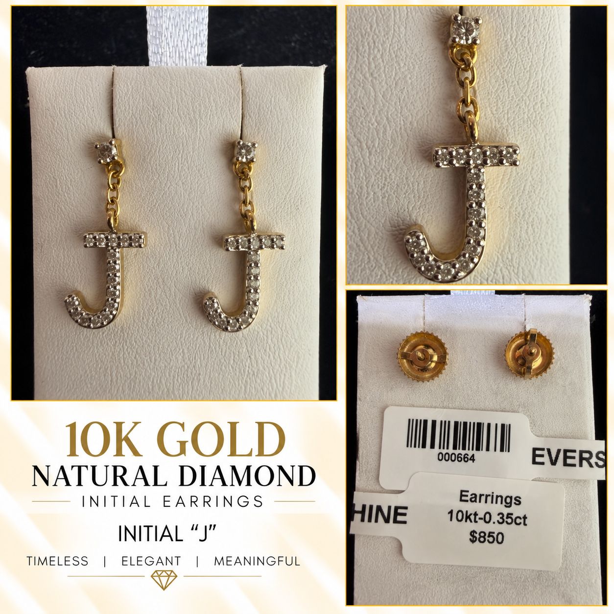 10K Gold Natural Diamond Initial Letter Earrings – Choose Your Initial – $599 Pair