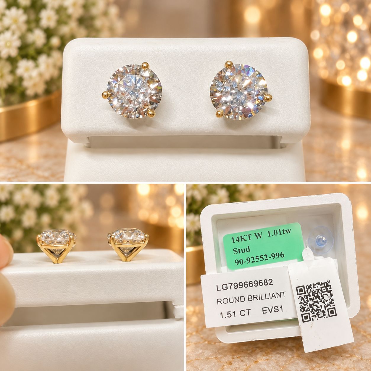 Lab Grown Diamond Stud Earrings 1-3 CT Total Martini Setting IGI Certified Option