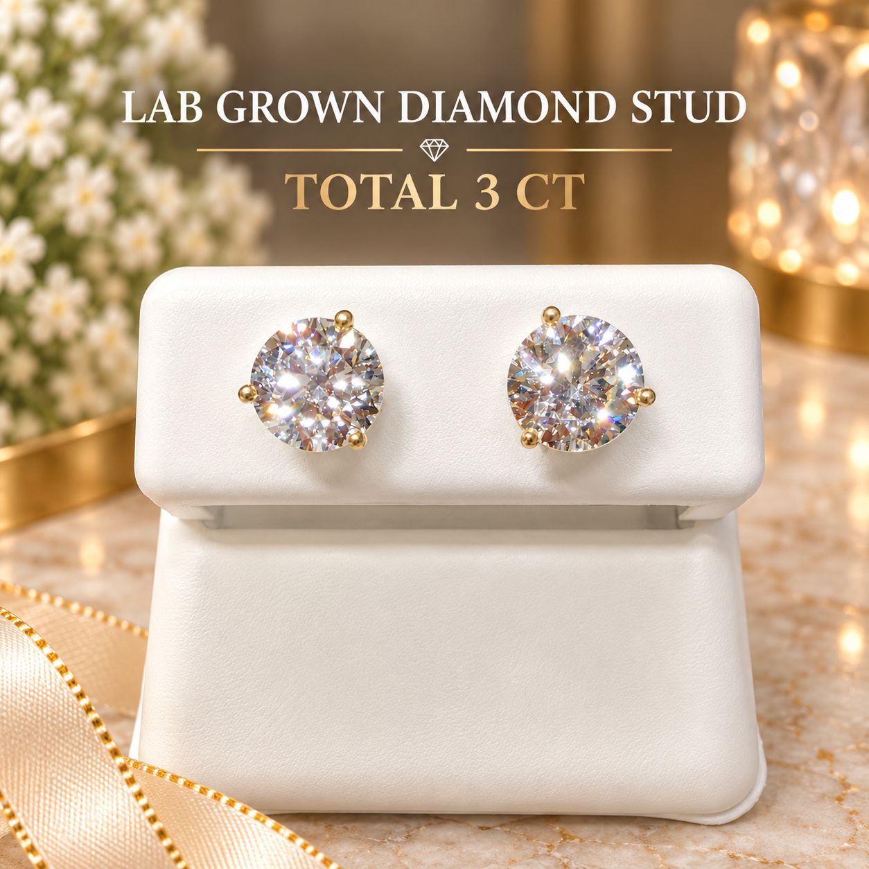 Lab Grown Diamond Stud Earrings 1-3 CT Total Martini Setting IGI Certified Option