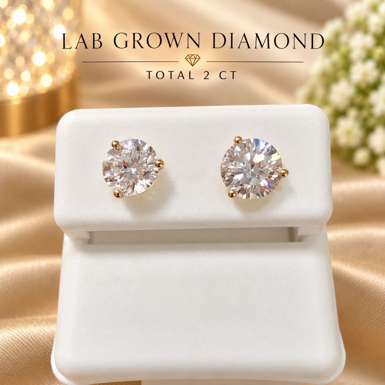 Lab Grown Diamond Stud Earrings 1-3 CT Total Martini Setting IGI Certified Option