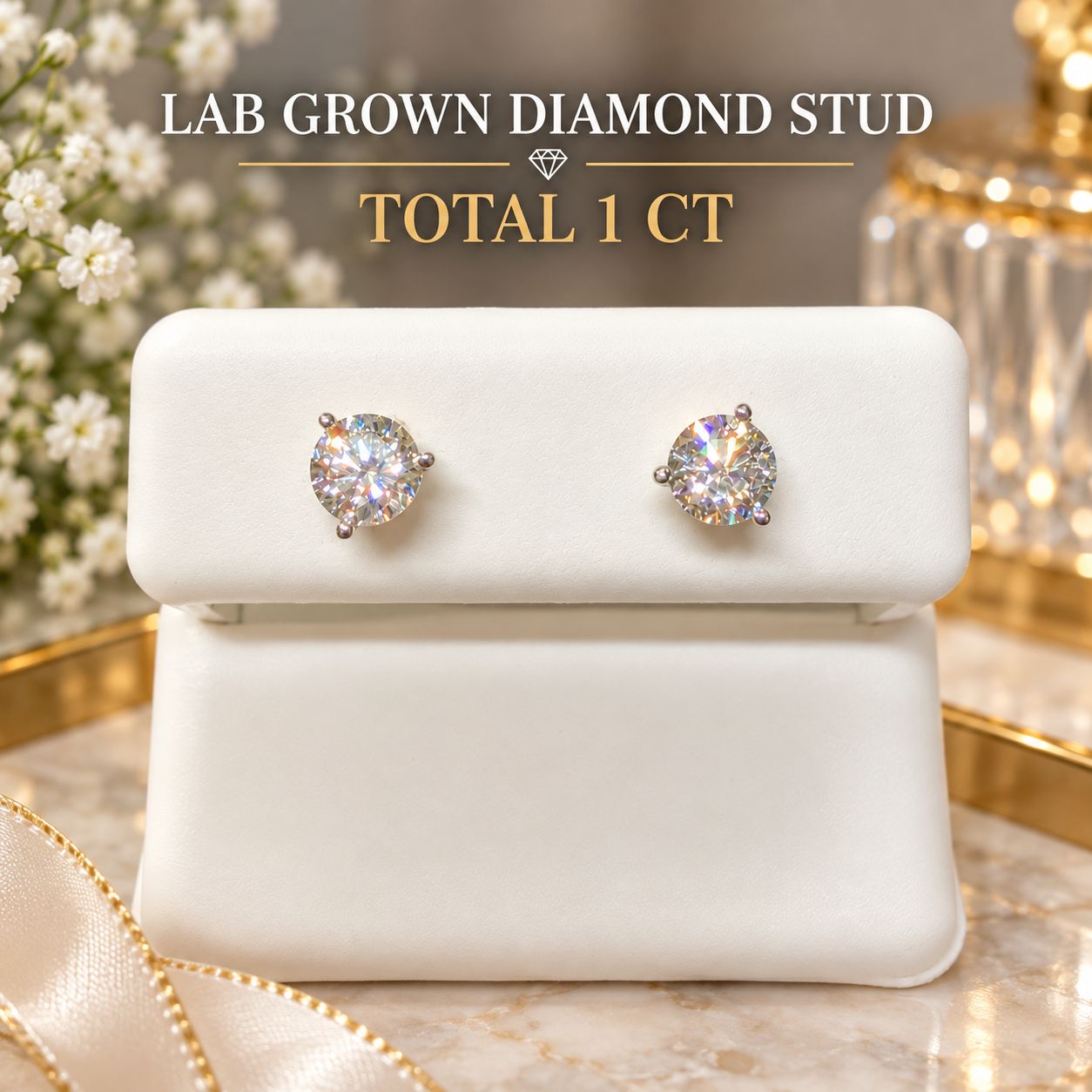 Lab Grown Diamond Stud Earrings 1-3 CT Total Martini Setting IGI Certified Option
