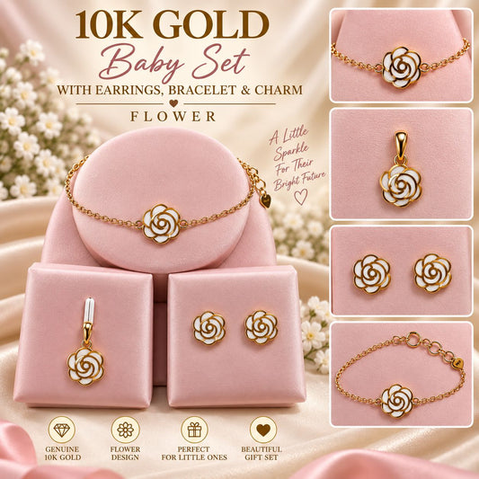 10K Yellow Gold Baby Bracelet Charm & Earrings Set – Choose Your Style – Gift