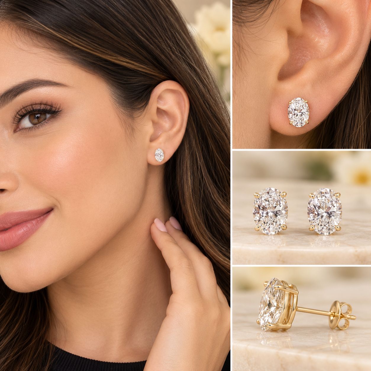 14K Yellow Gold 1.45 CTW Oval Lab Grown Diamond Stud Earrings IGI Certified