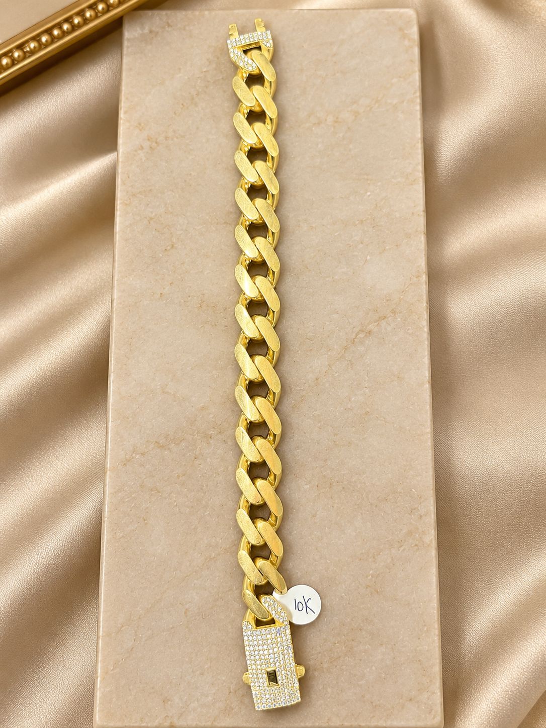 10K Yellow Gold Cuban Link Bracelet 9” 14.5mm CZ Iced Box Clasp Men’s