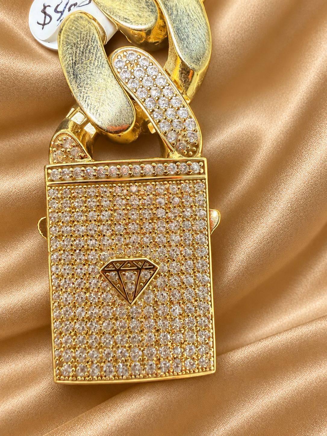 10K Yellow Gold Cuban Link Bracelet 9” 28mm CZ Iced Box Clasp Men’s