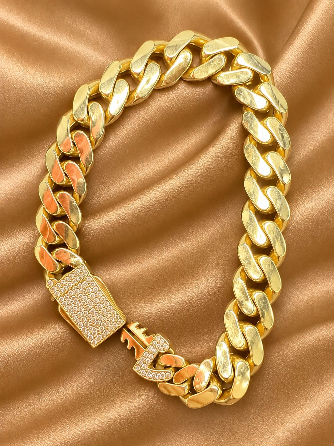 10K Yellow Gold Cuban Link Bracelet 7” 7.5mm CZ Iced Box Clasp Fine Jewelry
