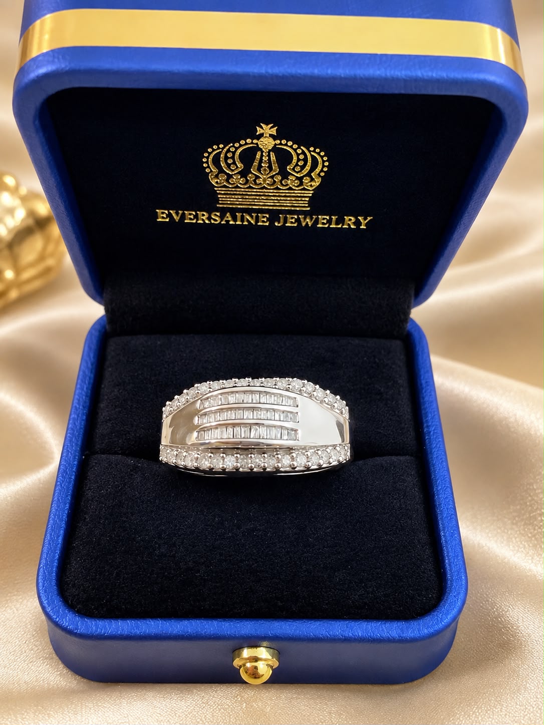 10K White Gold 1 CT Diamond Men’s Ring Baguette & Round Diamond Size 10.5