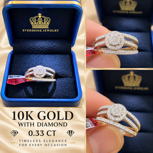 10K White Gold 0.33 CT Diamond Halo Bridal Wedding Ring Set – 2 Piece