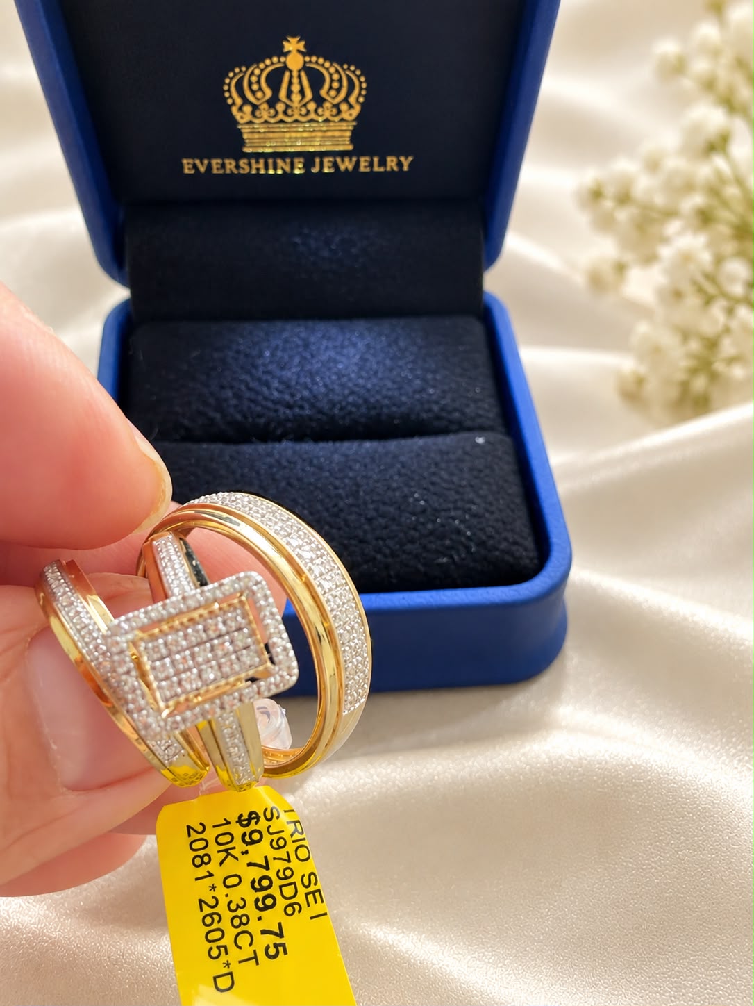 10K Yellow Gold 0.38 CT Diamond Trio Wedding Ring Set His & Hers Bridal Set
