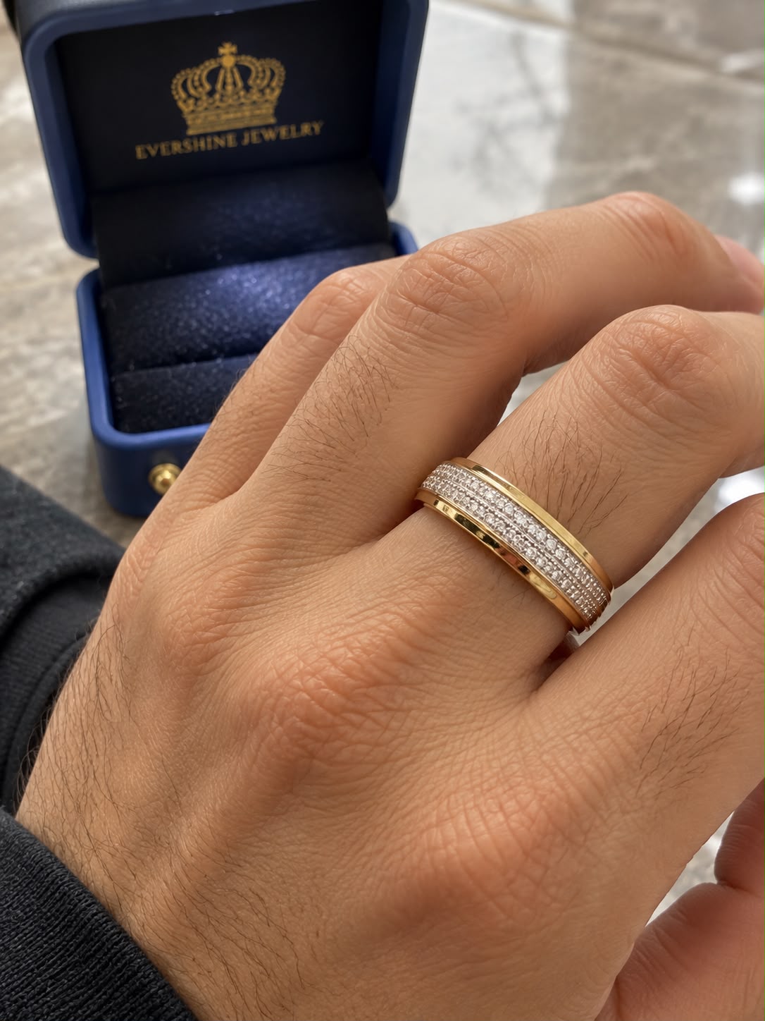 10K Yellow Gold 0.38 CT Diamond Trio Wedding Ring Set His & Hers Bridal Set