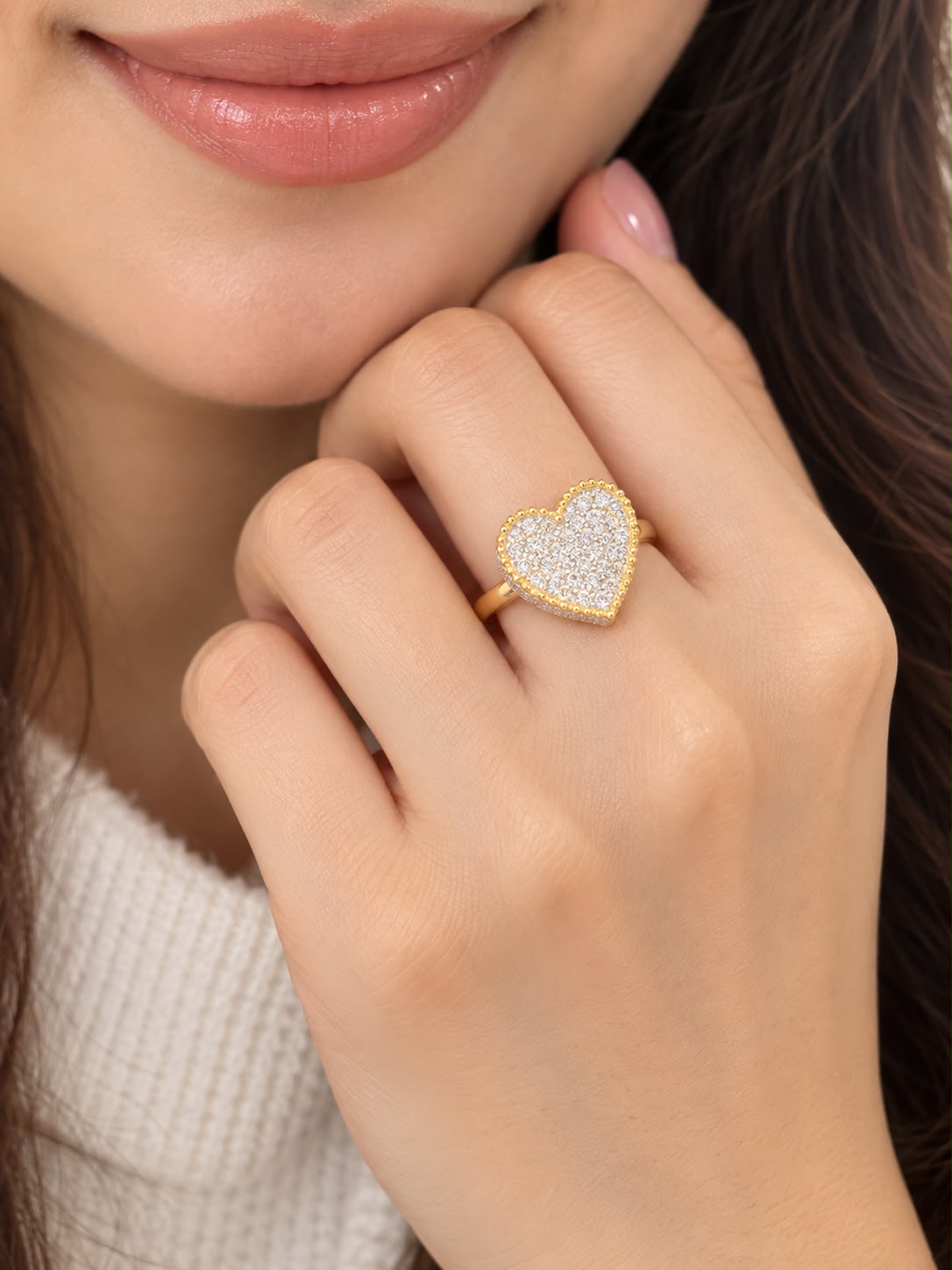 14K Yellow Gold 0.75 CT Diamond Heart Ring – Pave Love Ring Fine Jewelry