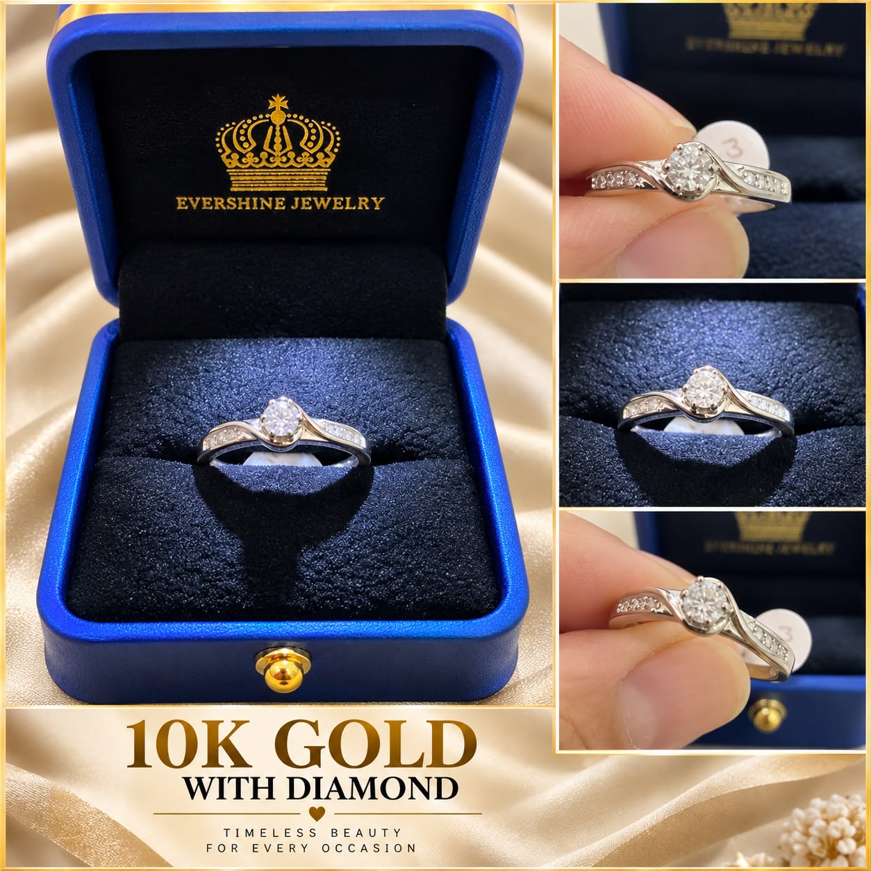 10K White Gold Natural Diamond Swirl Engagement Ring Round Cut Diamond