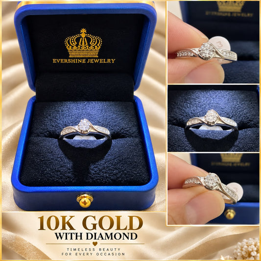 10K White Gold Natural Diamond Swirl Engagement Ring Round Cut Diamond