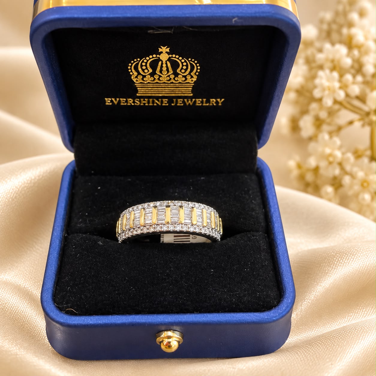 10K Gold 1 CT Diamond Men’s Ring Two-Tone Baguette & Round Diamond Band