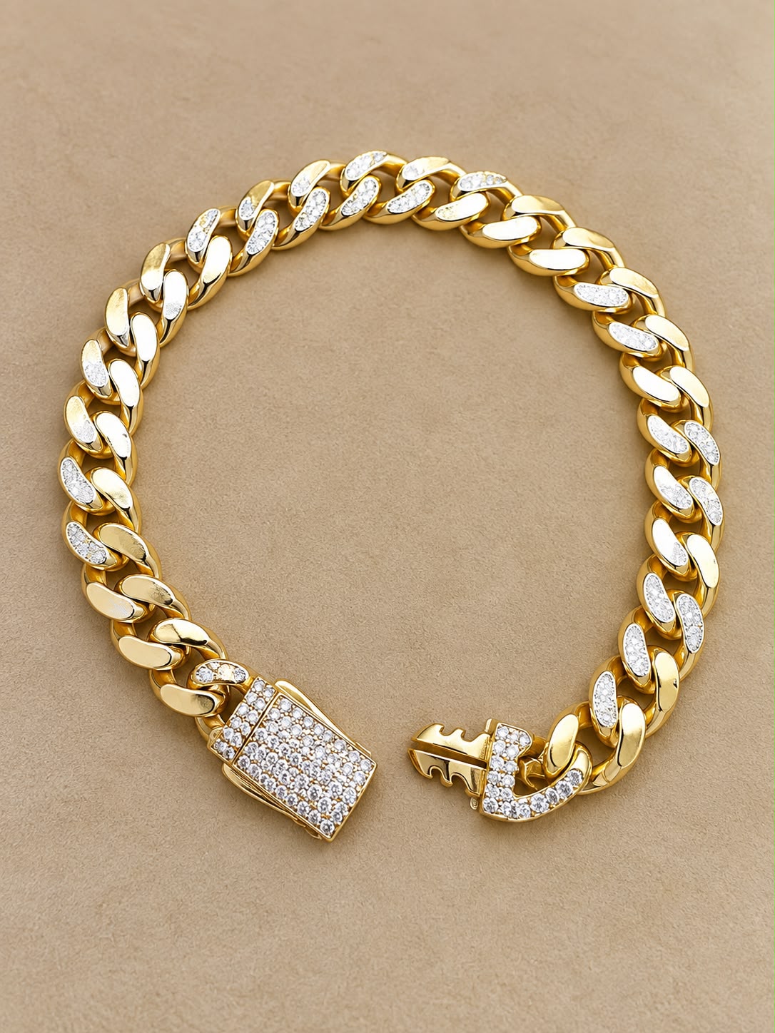 10K Yellow Gold Cuban Link Bracelet 7” CZ Iced Box Clasp Men’s Heavy Style