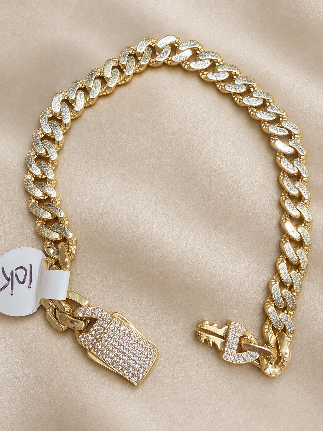 10K Yellow Gold Cuban Link Bracelet 7” CZ Iced Box Clasp Men’s Heavy Style