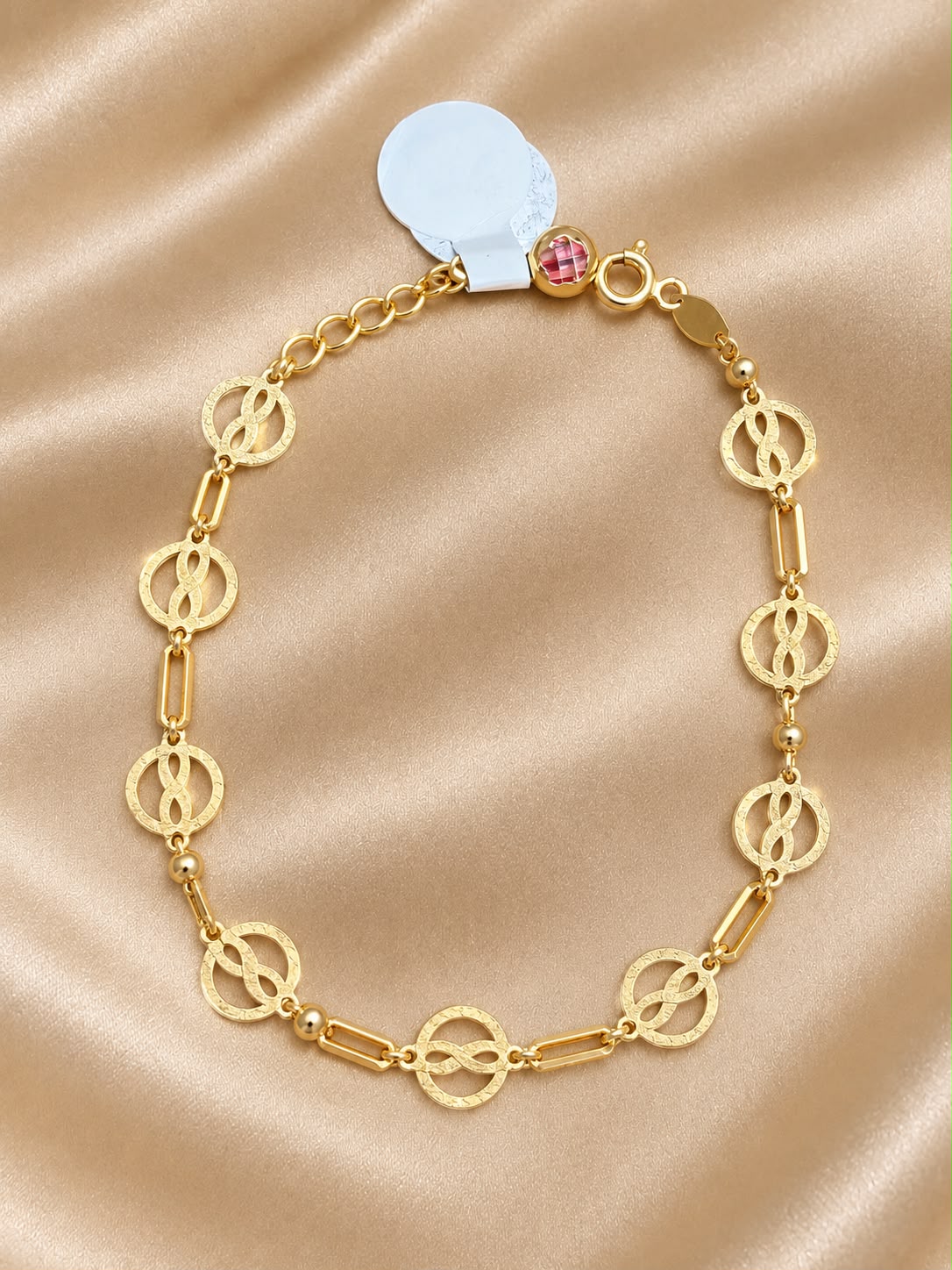 10K Yellow Gold Infinity Circle Link Bracelet 8” Adjustable Women’s Fine Jewelry