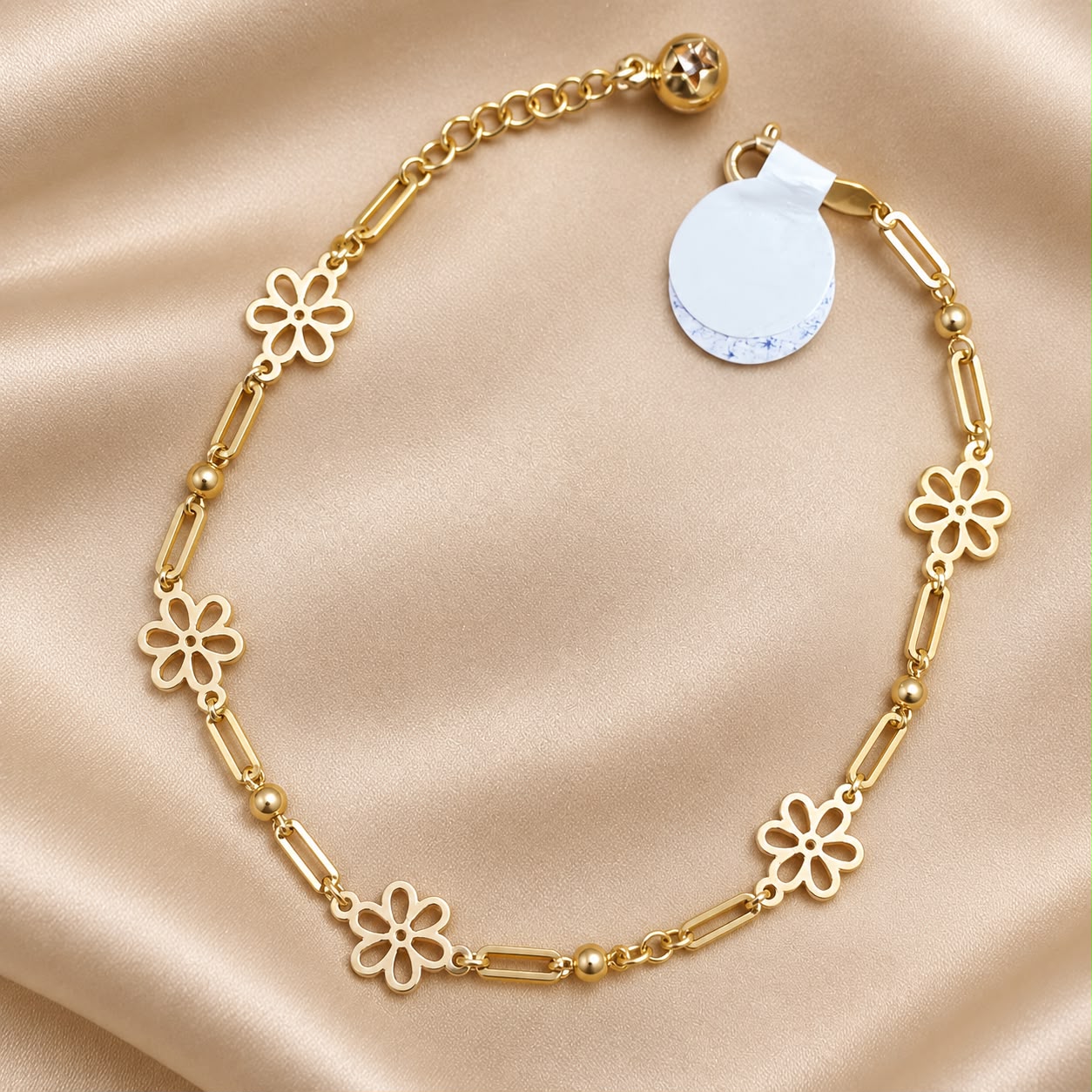 10K Yellow Gold Flower Link Bracelet 7” Daisy Floral Adjustable Women’s Jewelry