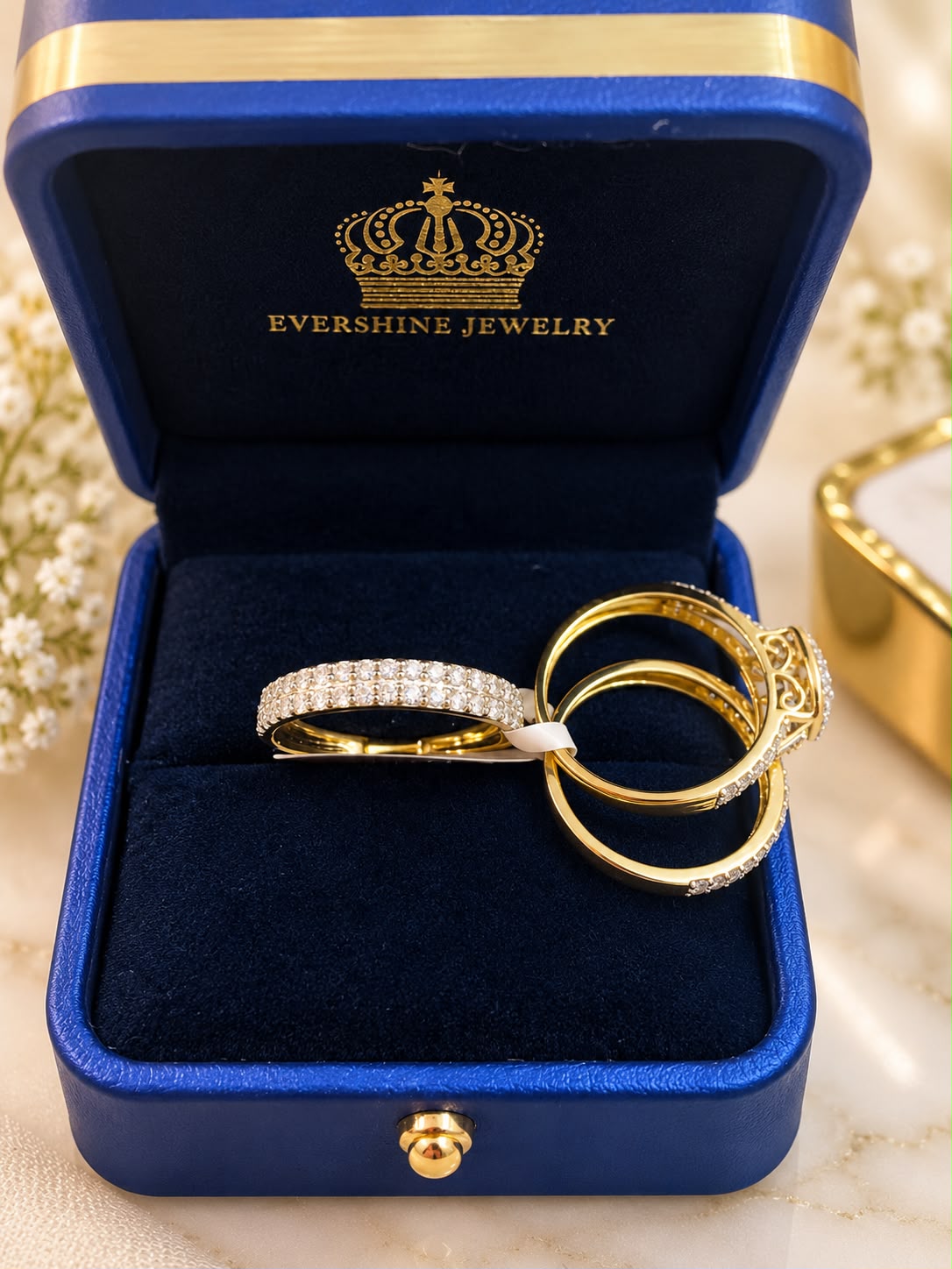 10K Yellow Gold 1.78 CT Diamond Trio Wedding Ring Set Engagement & Bands