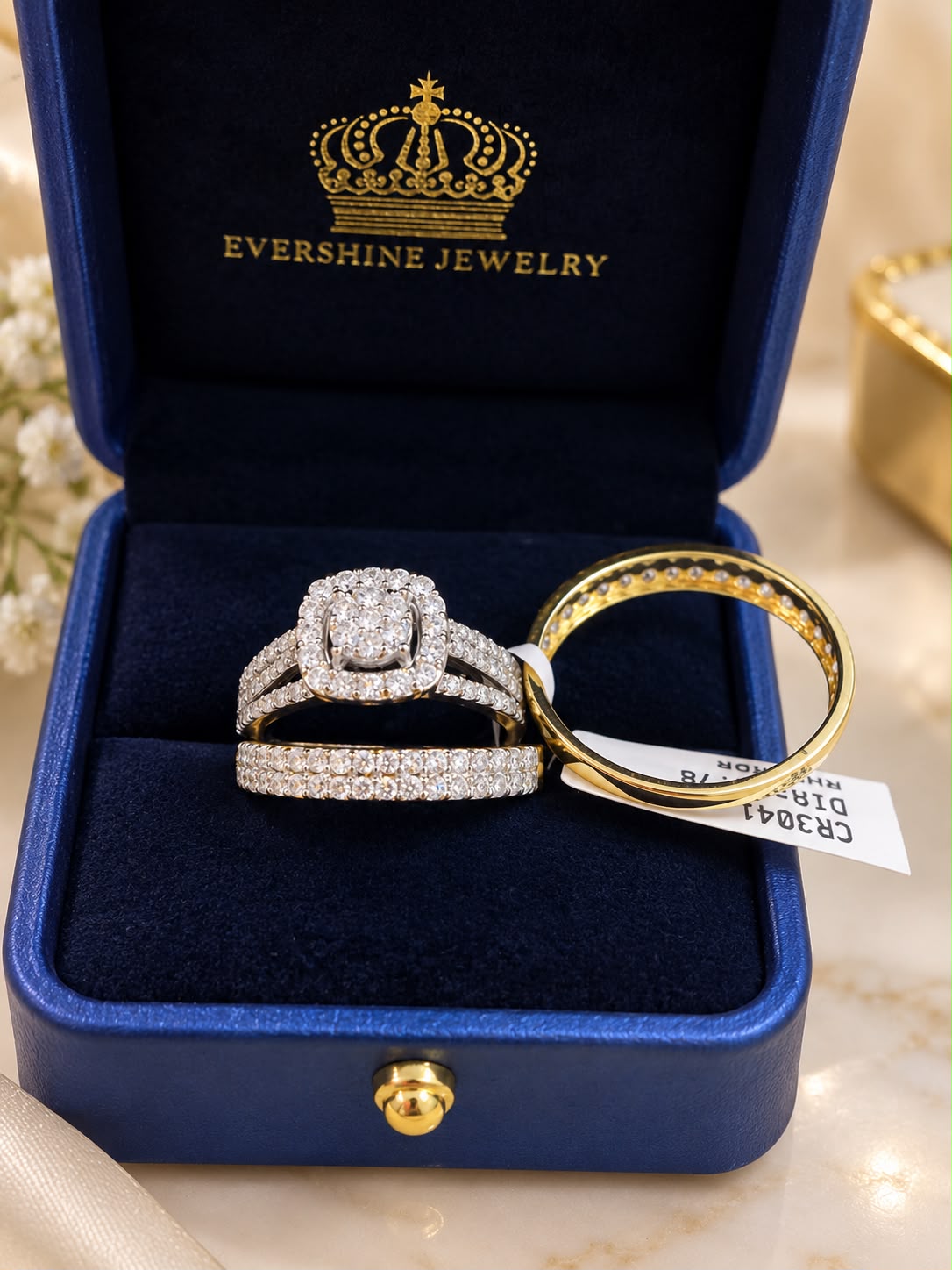 10K Yellow Gold 1.78 CT Diamond Trio Wedding Ring Set Engagement & Bands