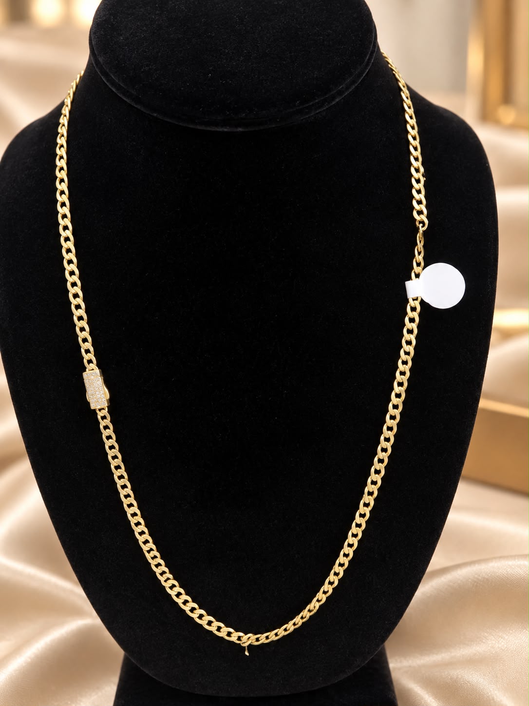 10K Yellow Gold 4.2mm Monaco Cuban Link Chain 20” CZ Clasp Necklace