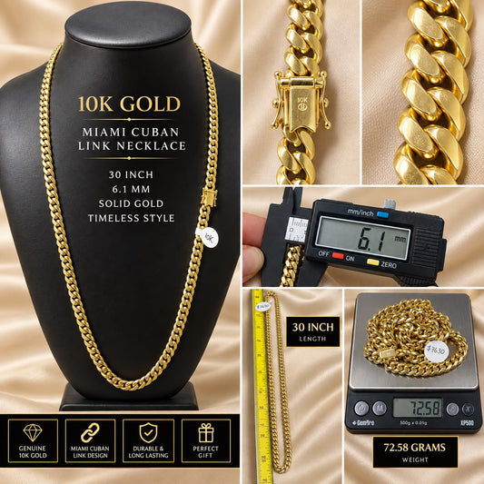 10K Yellow Gold Miami Cuban Link Chain 30” 6.1mm 72.58g Solid Gold Necklace