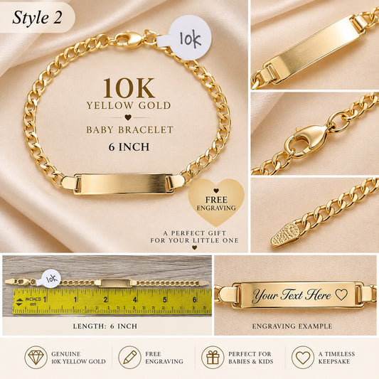 10K Yellow Gold Baby ID Bracelet Personalized FREE Name Engraving Kids Gift