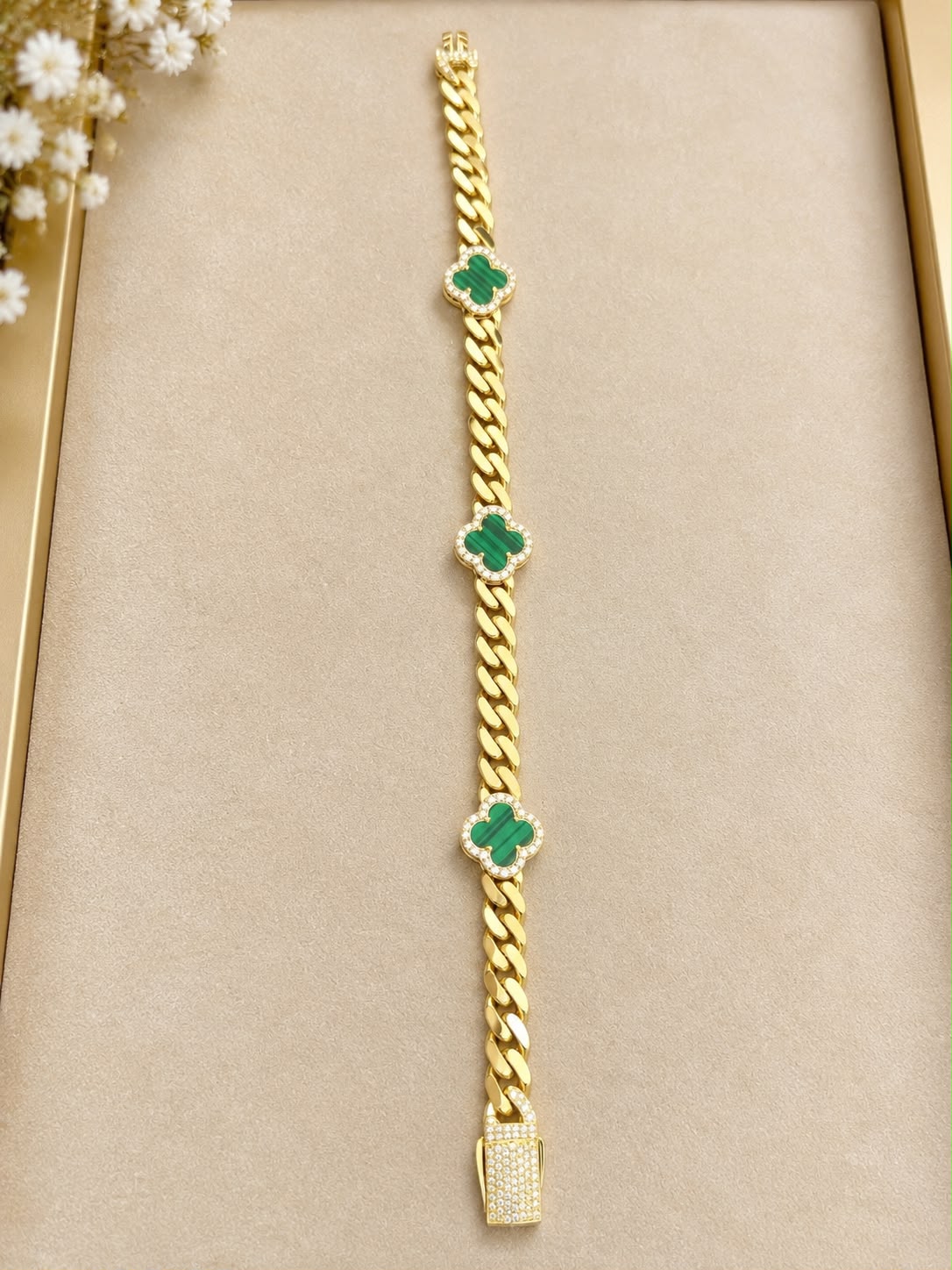10K Yellow Gold Monaco Bracelet with Flower & CZ Stones – 7” 6mm