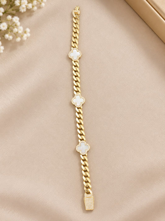10K Yellow Gold Monaco Bracelet with Flower & CZ Stones – 7” 6mm