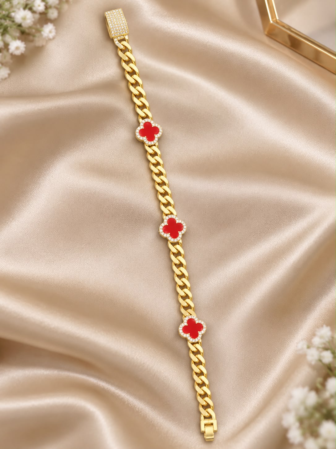 10K Yellow Gold Monaco Bracelet with Flower & CZ Stones – 7” 6mm