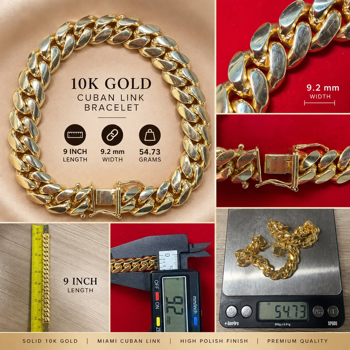10K Solid Yellow Gold Cuban Link Bracelet 6MM–10MM Box Clasp Men’s – Choose Size
