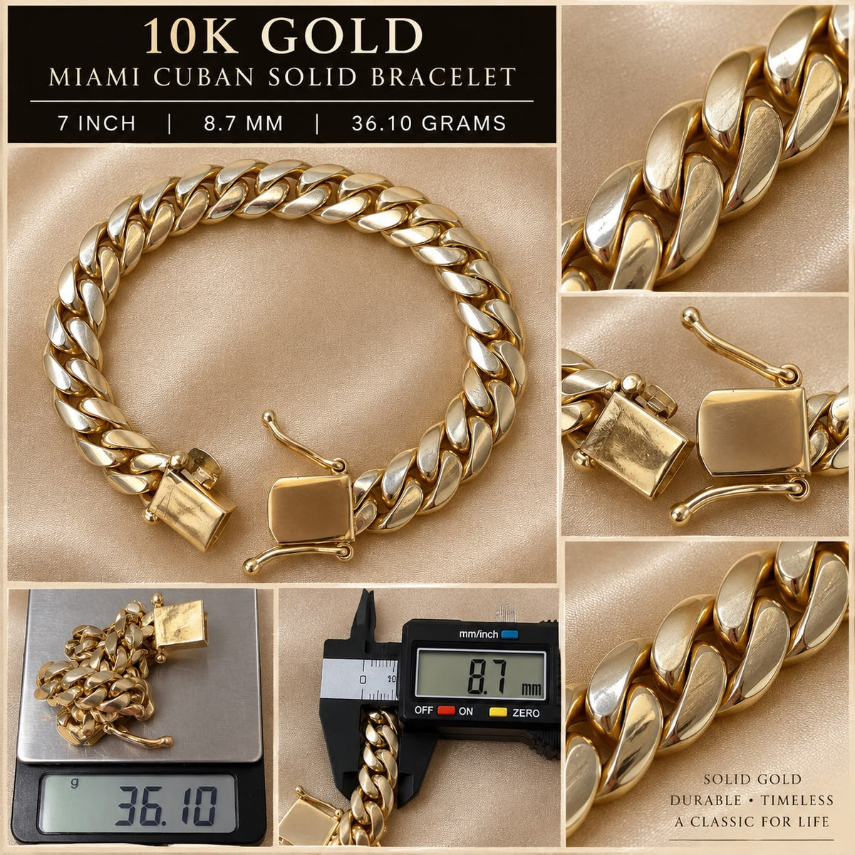 10K Solid Yellow Gold Cuban Link Bracelet 6MM–10MM Box Clasp Men’s – Choose Size