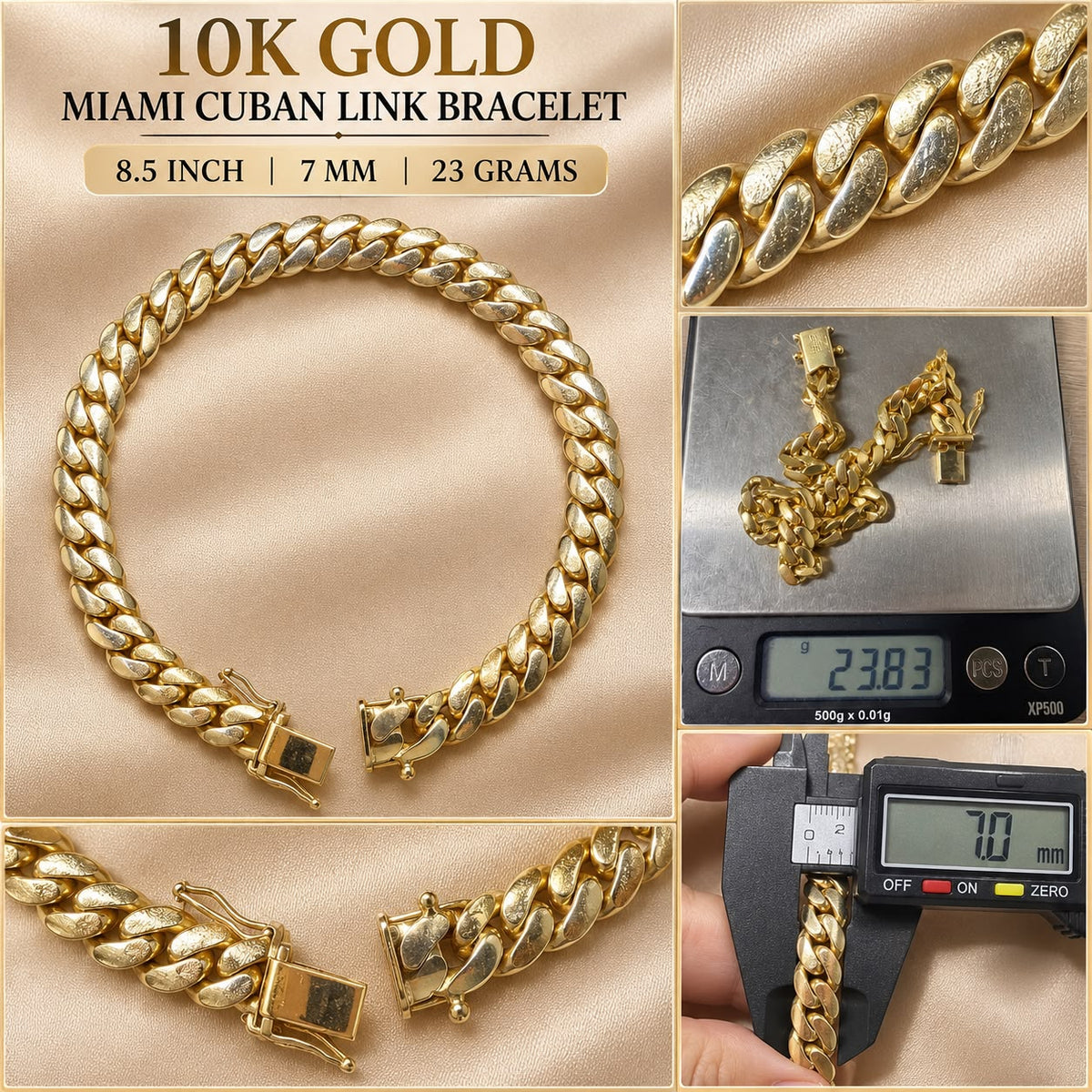 10K Solid Yellow Gold Cuban Link Bracelet 6MM–10MM Box Clasp Men’s – Choose Size