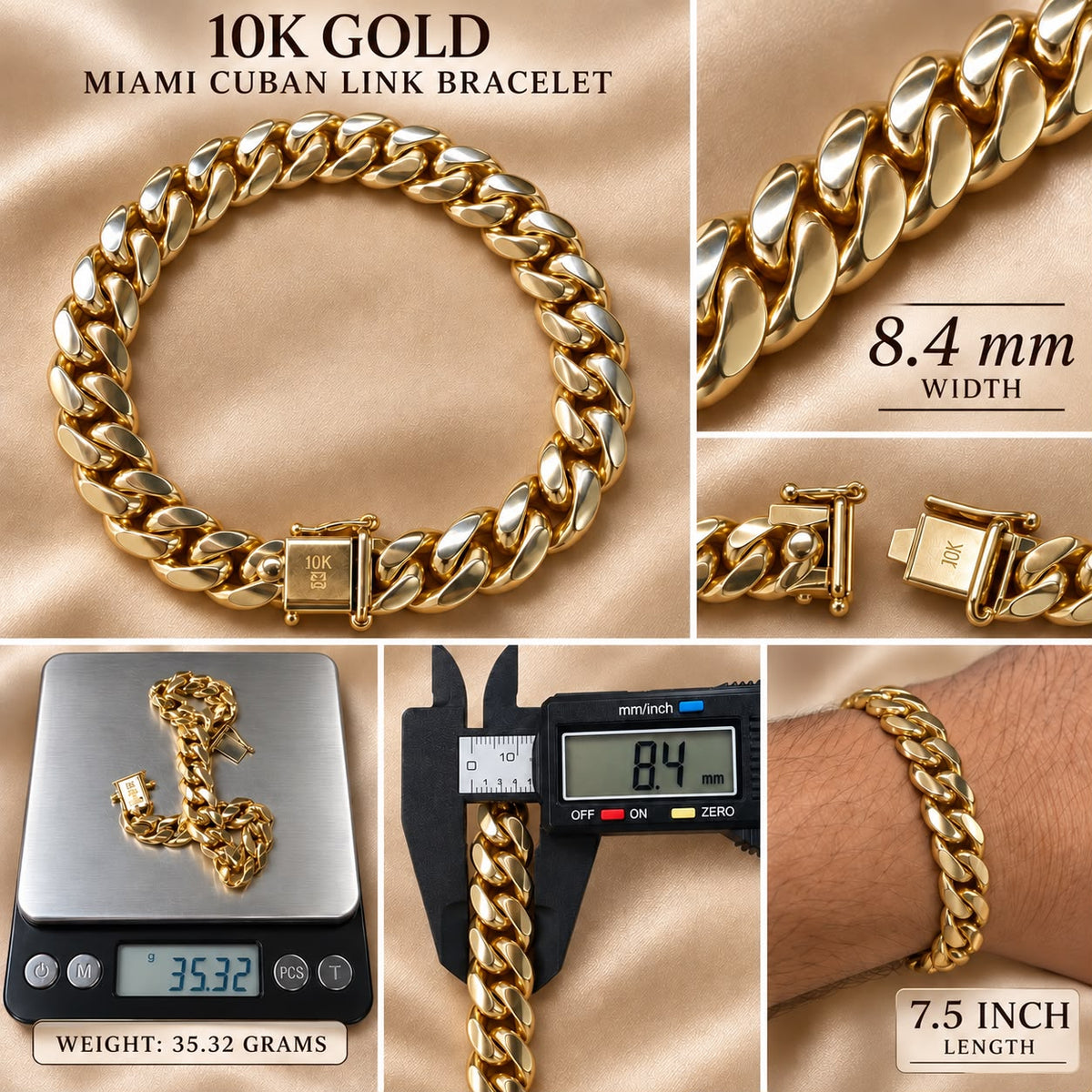 10K Solid Yellow Gold Cuban Link Bracelet 6MM–10MM Box Clasp Men’s – Choose Size